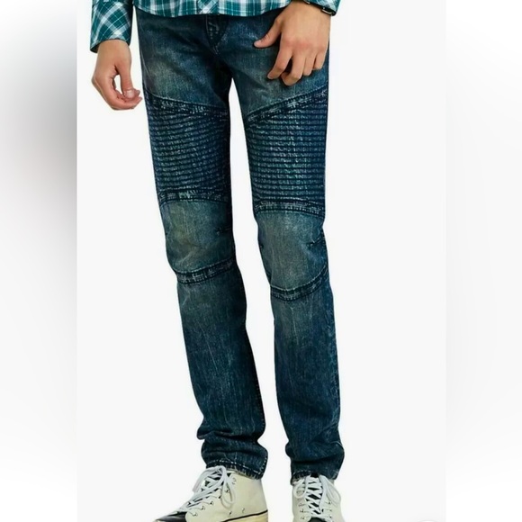 True Religion Jeans’Skinny Moto Biker BigT Red Orange Stitch Stretch-Size:36/34” - Picture 1 of 13